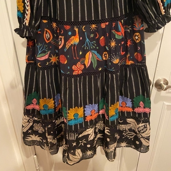 NWT Farm Rio Black Mixed Prints Embroidered Beaded Black White Maxi Dress Unique - Picture 14 of 16